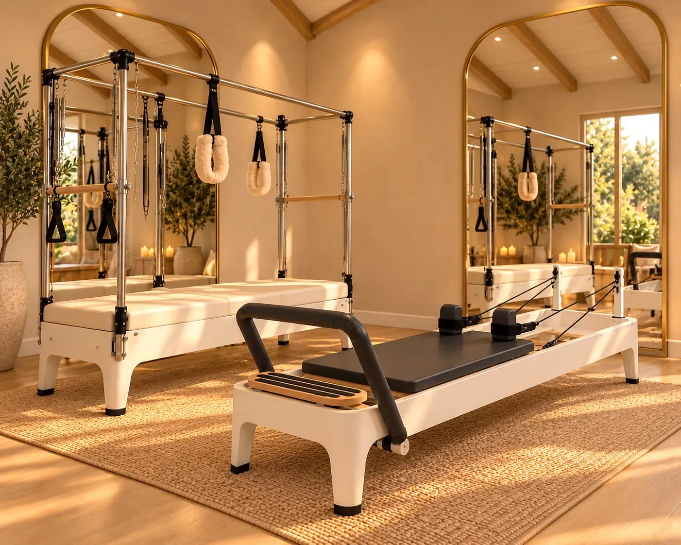The Cadillac and a Reformer side by side in the Sépilates studio